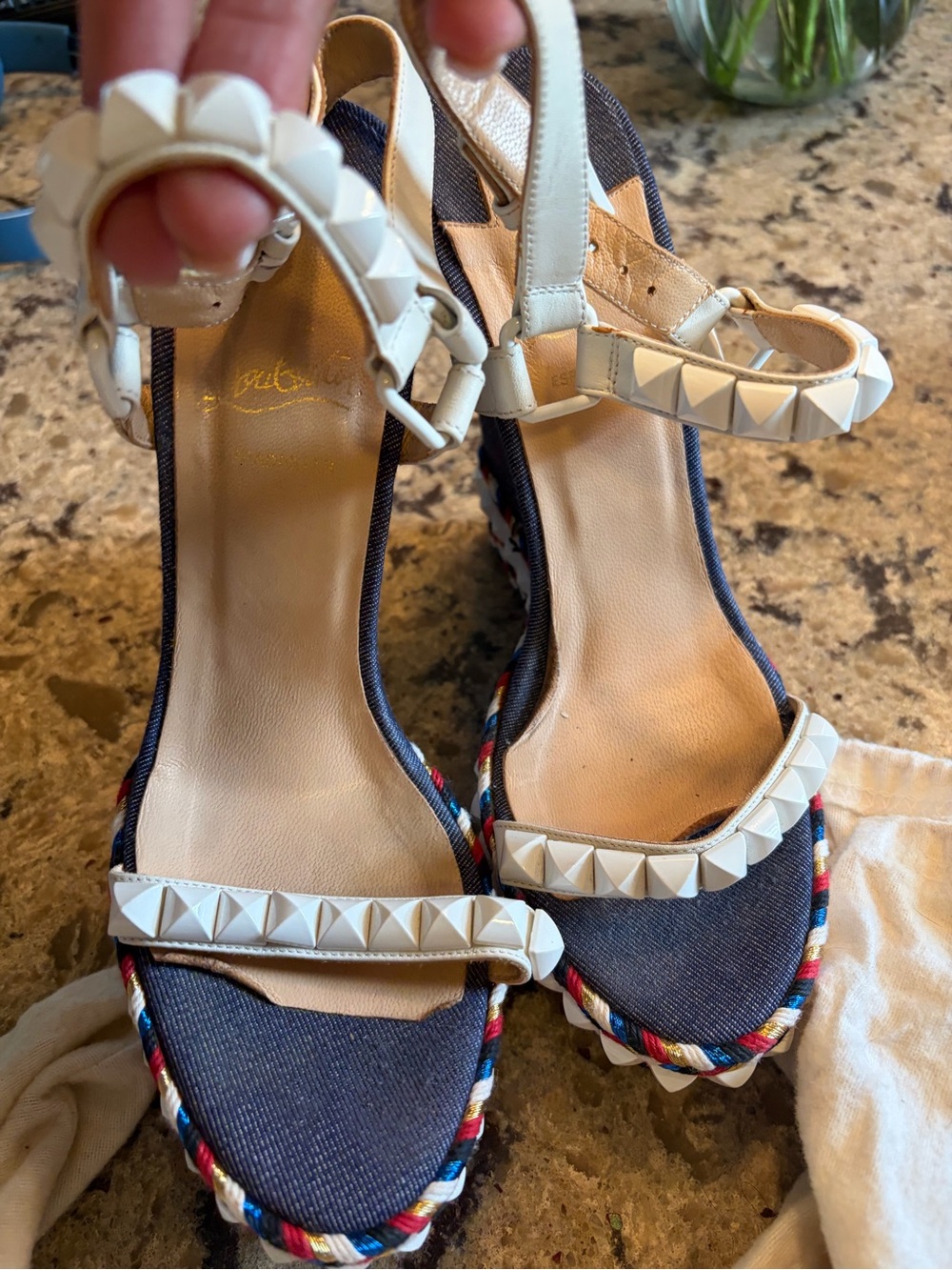 Stylish White and Multicolor Wedge Sandals - Picture 9 of 9